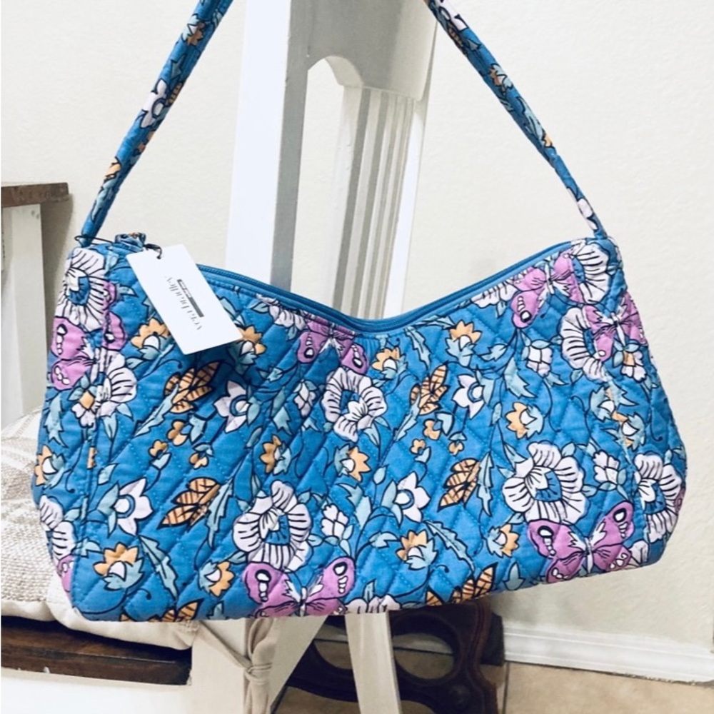 Vera Bradley Cotton Wild Prairie Slouchy Shoulder Bag Blue Floral Cottagecore